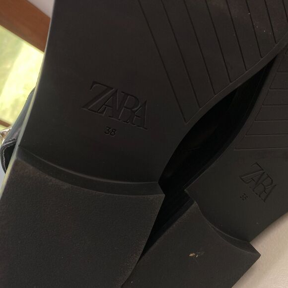 ZARA Ankle Boots Womens 36 6 Black Studded Ankle Strap Chelsea Goth Biker Vegan - Picture 10 of 11